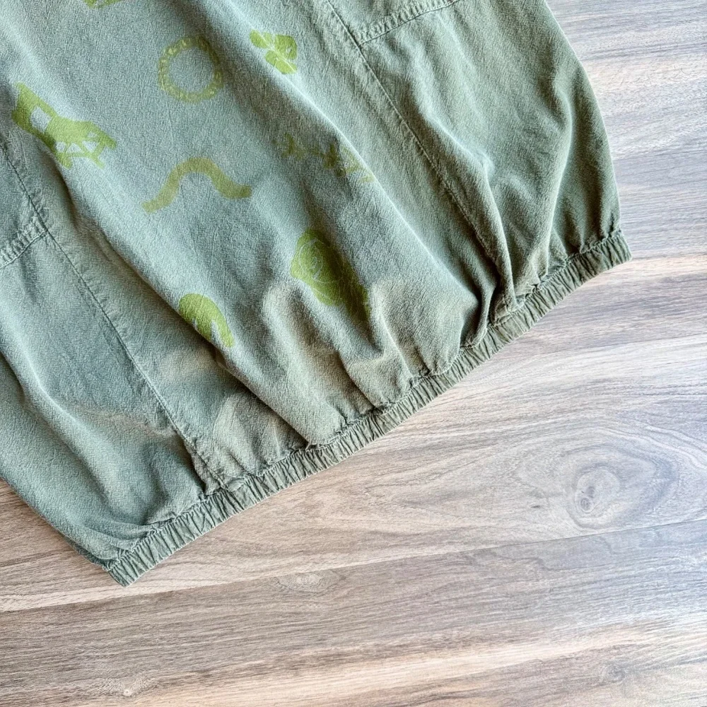 Hand-Painted‎ Olive Green Short Sleeve Pocket Dress Unique Artwear (Fits M/L) - Picture 10 of 11